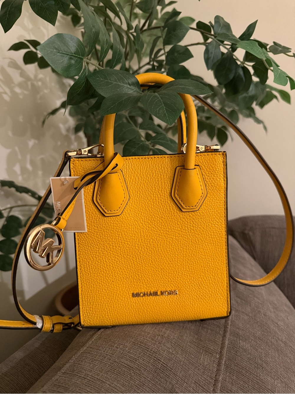 Michael Kors Mercer Yellow Pebbled Leather mini shoppers Crossbody